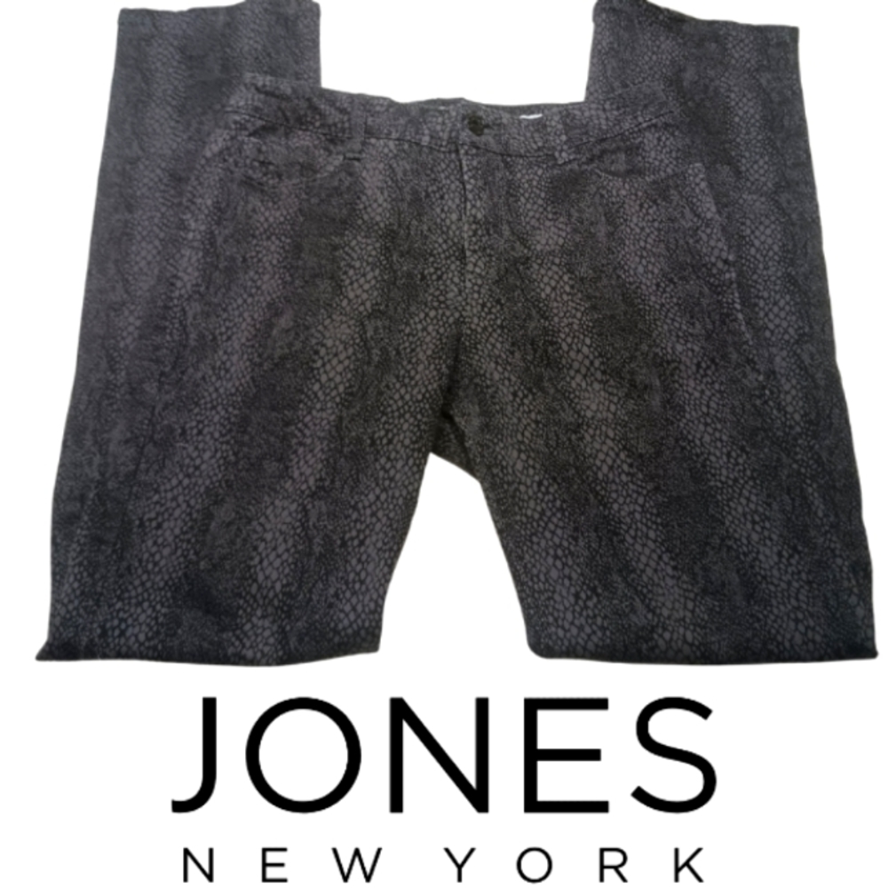 Jones New York Jeans Black Gray Snakeskin Print Lexington Straight Size 8